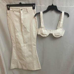 No Vacancy Cream Denim Skirt & Bustier Set Womens M Miss Lola Two Piece